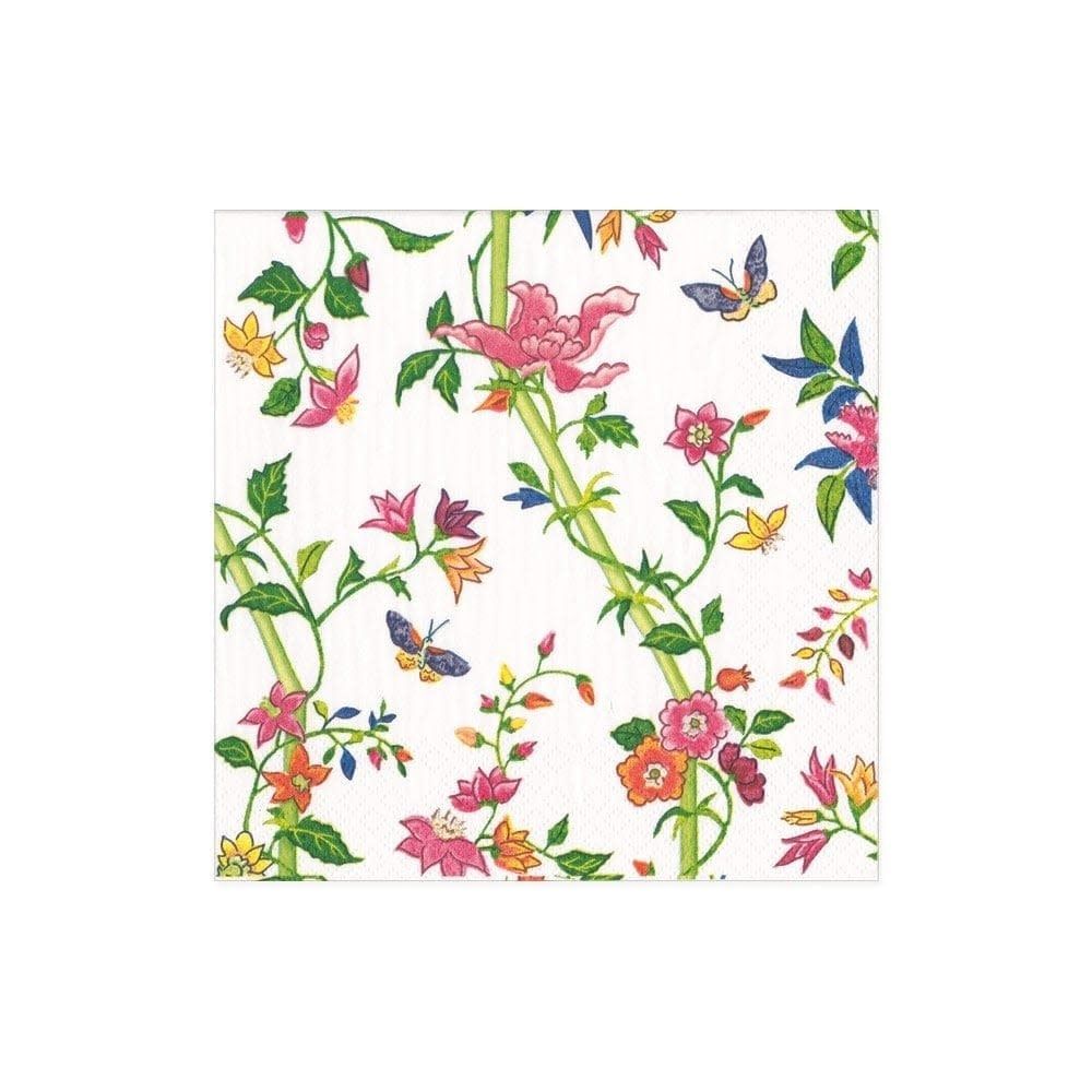 Sprigged Silk Paper Cocktail Napkins in White - 20 Per Package