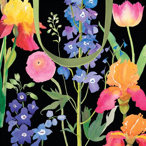 Summer Garden Black Small Square Gift Bag - 1 Each