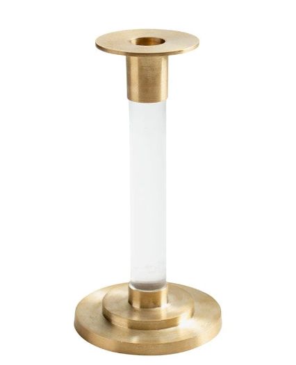 Small Brass &amp; Resin Candlestick in Clear - 1 Each