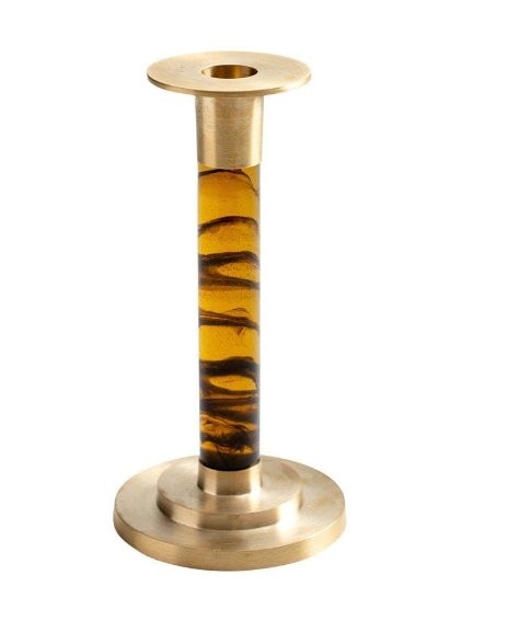 Small Brass &amp; Resin Candlestick in Tortoiseshell - 1 Each