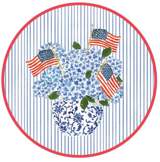 Flags and Hydrangeas Round Paper Placemats - 12 Per Package