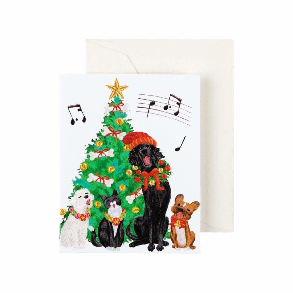 Caroling Pets Gift Enclosure Cards - 4 Mini Cards &amp; 4 Envelopes