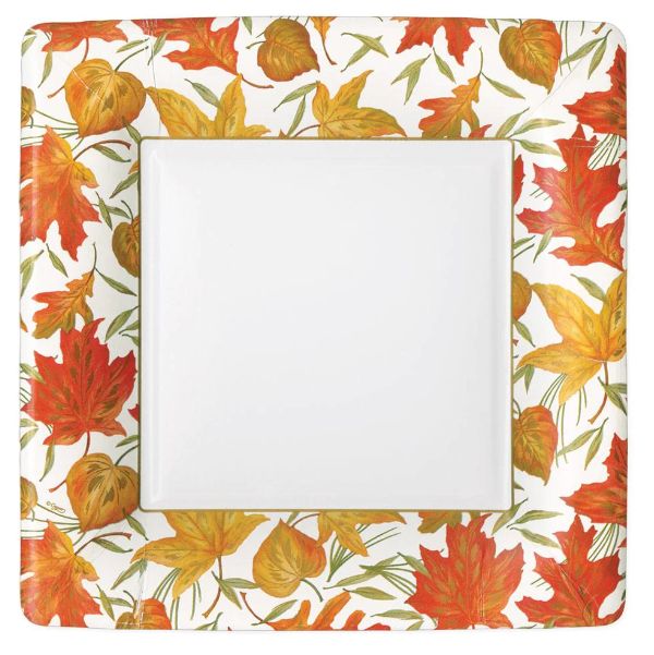 Woodland Leaves Square Paper Dinner Plates