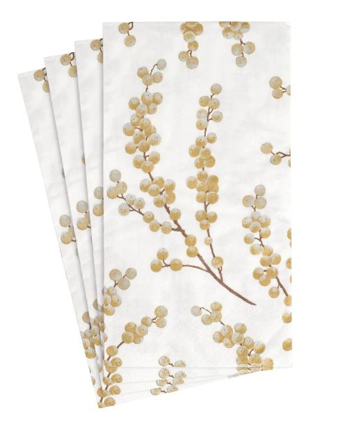 Berry Branches Paper Guest Towel Napkins in White &amp; Gold - 15 Per Package