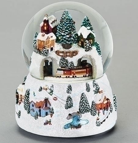 5.75"H Musical Village Dome Rotating Train