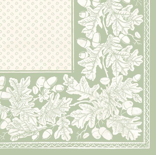 Oak Leaves &amp; Acorns Sage Green/Ivory Napkin Airlaid Cocktail - 15 Per Package