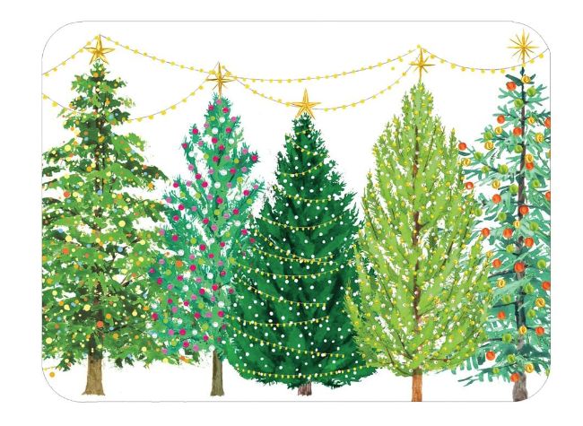 Christmas Trees With Lights Paper Placemats Rectangle- 12 Per Package