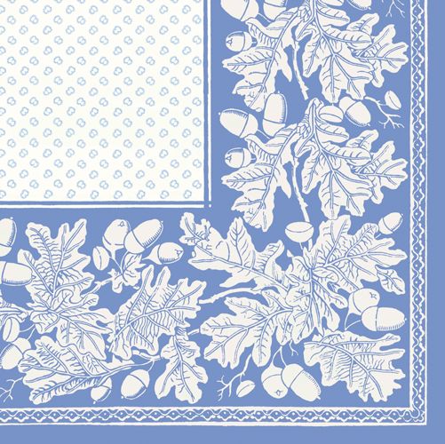 Oak Leaves &amp; Acorns French Blue/White Napkin Airlaid Cocktail - 15 Per Package