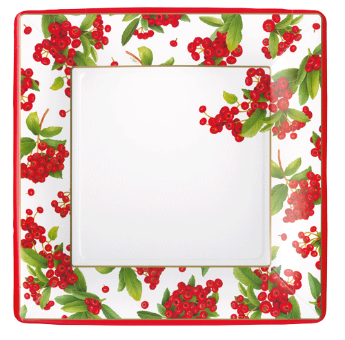 Christmas Berry Red Square Paper Dinner Plates - 8 Per Package