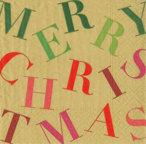 Merry Christmas Toss Gold Paper Cocktail Napkins - 20 Per Package