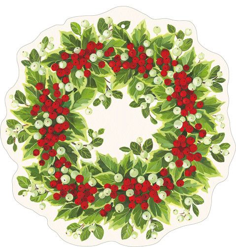 Holly And Berry Wreath Ornament Die-Cut Gift Tags - 4 Per Package
