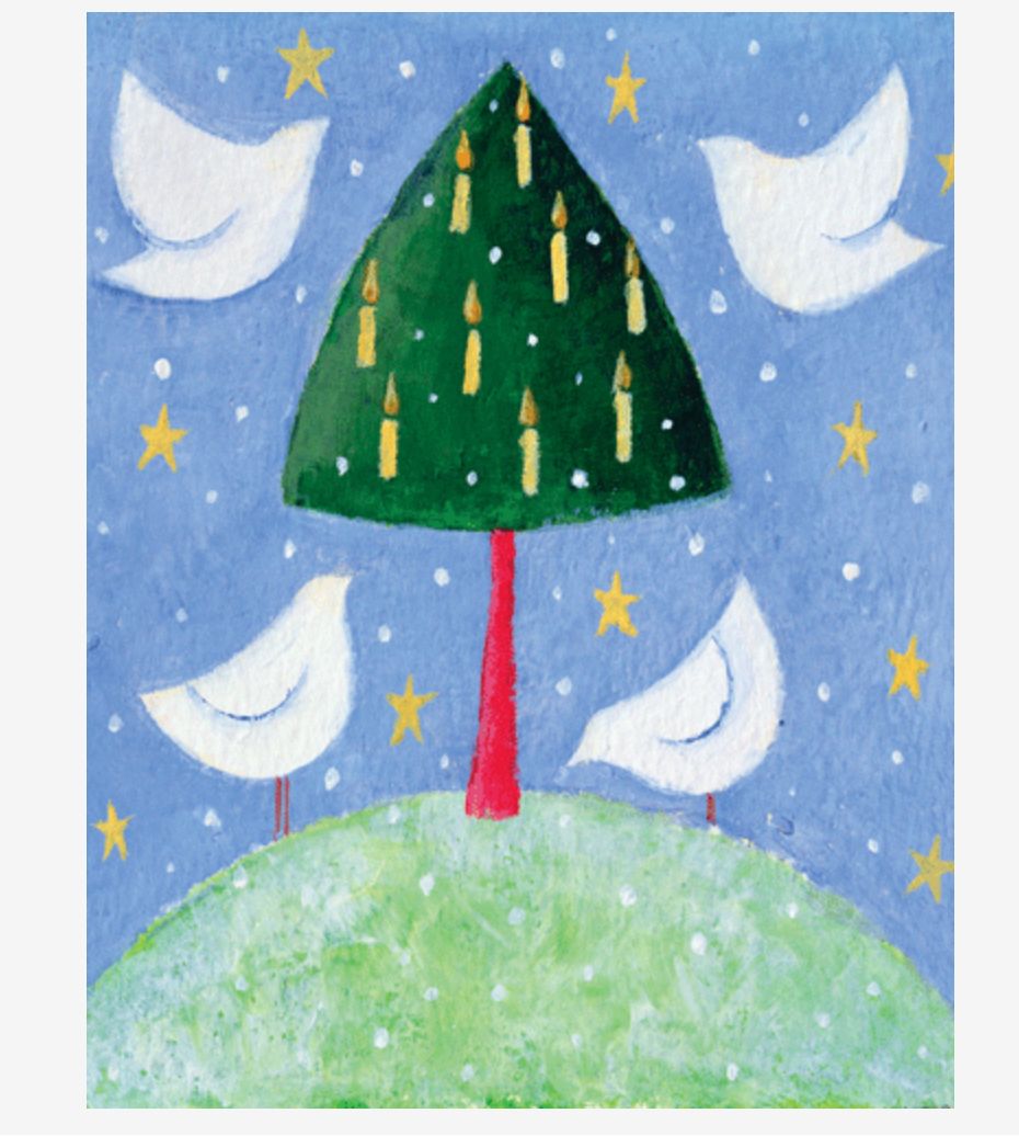 Doves Around The Tree Christmas Card Box 16 Count