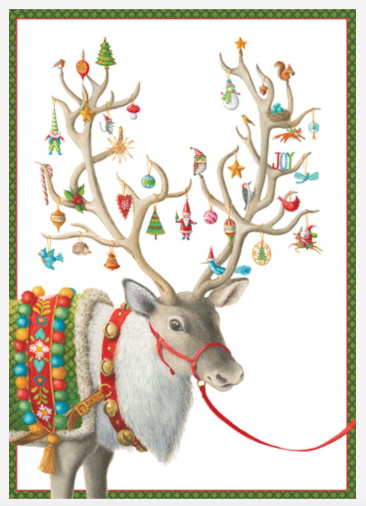 Decorated Reindeer Christmas Card Box 16 Count