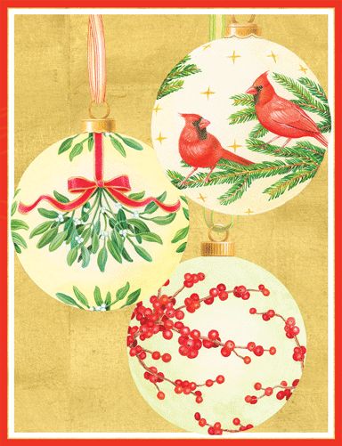 Handpainted Ornaments Christmas Card Boxed 16 cards &amp; envelopes
