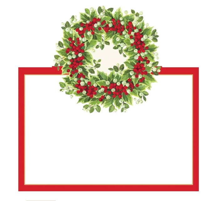 Holly and Berry Wreath Die-Cut Place Cards in Gold Foil - 8 Per Package