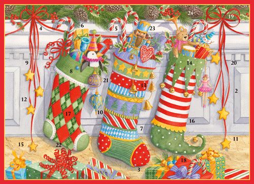 Stockings Advent Calendar Greeting Card - 1 Card &amp; 1 Envelope
