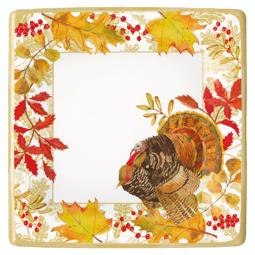 Woodland Turkey Square Paper Salad &amp; Dessert Plates - 8 Per Package