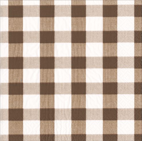 Gingham Chocolate  Boxed Paper Cocktail Napkins - 40 Per Box