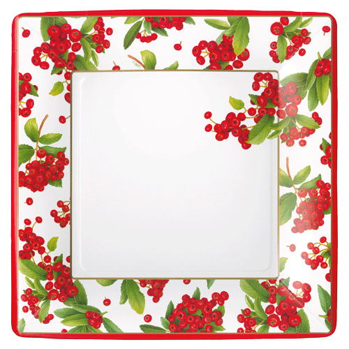 Christmas Berry Red Square Paper Salad &amp; Dessert Plates - 8 Per Package