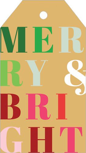 Merry and Bright Gift Hang Tags in Gold Foil - 4 Per Package