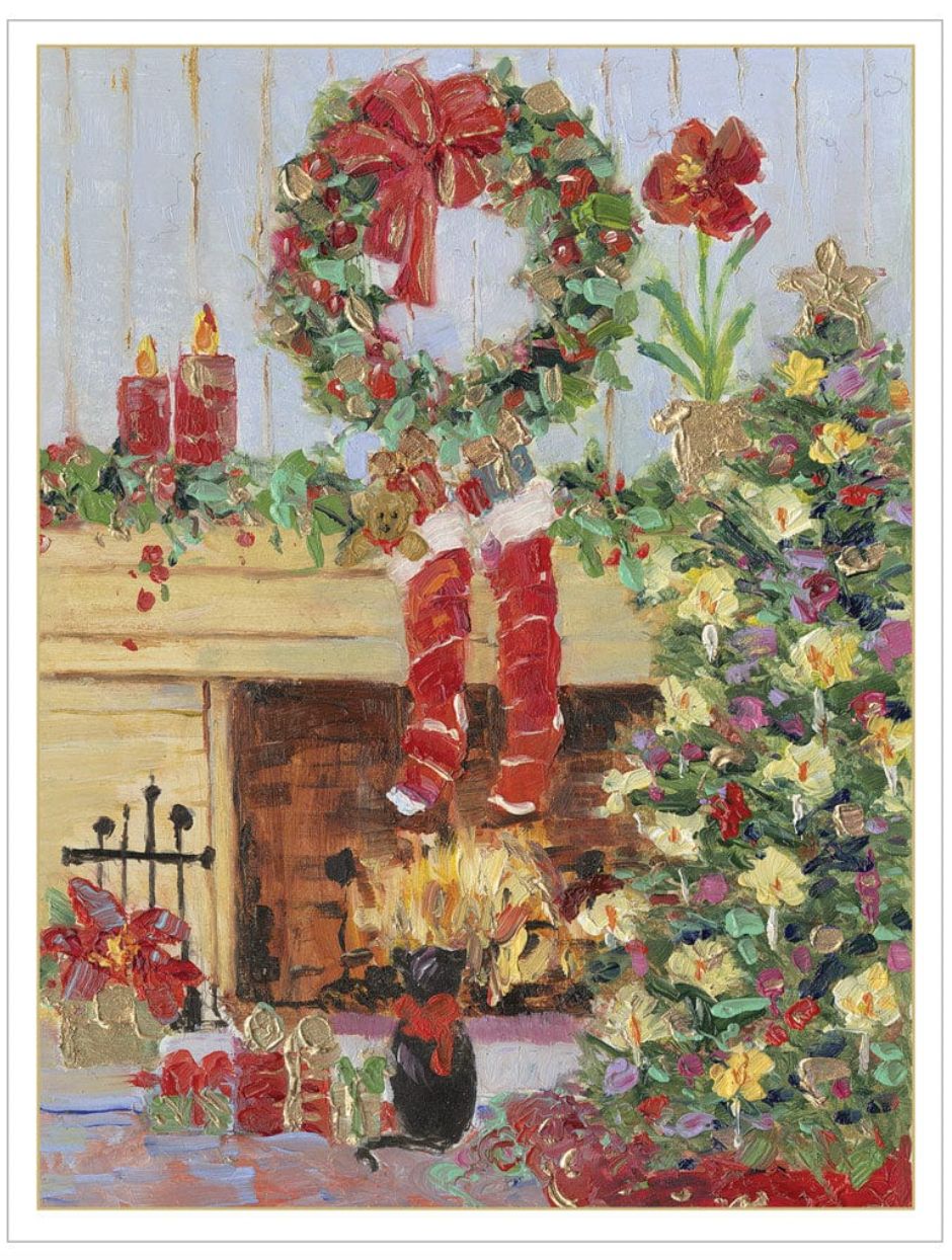 Stockings At The Mantel Christmas Cards Box 16 Count