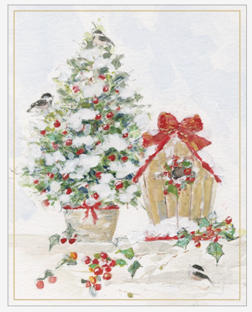 Winter Tree And Birdhouse Christmas Card Box 16 Count