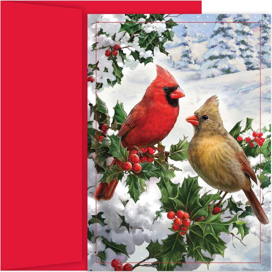 Cardinal Couple Christmas Card Box 16 Count