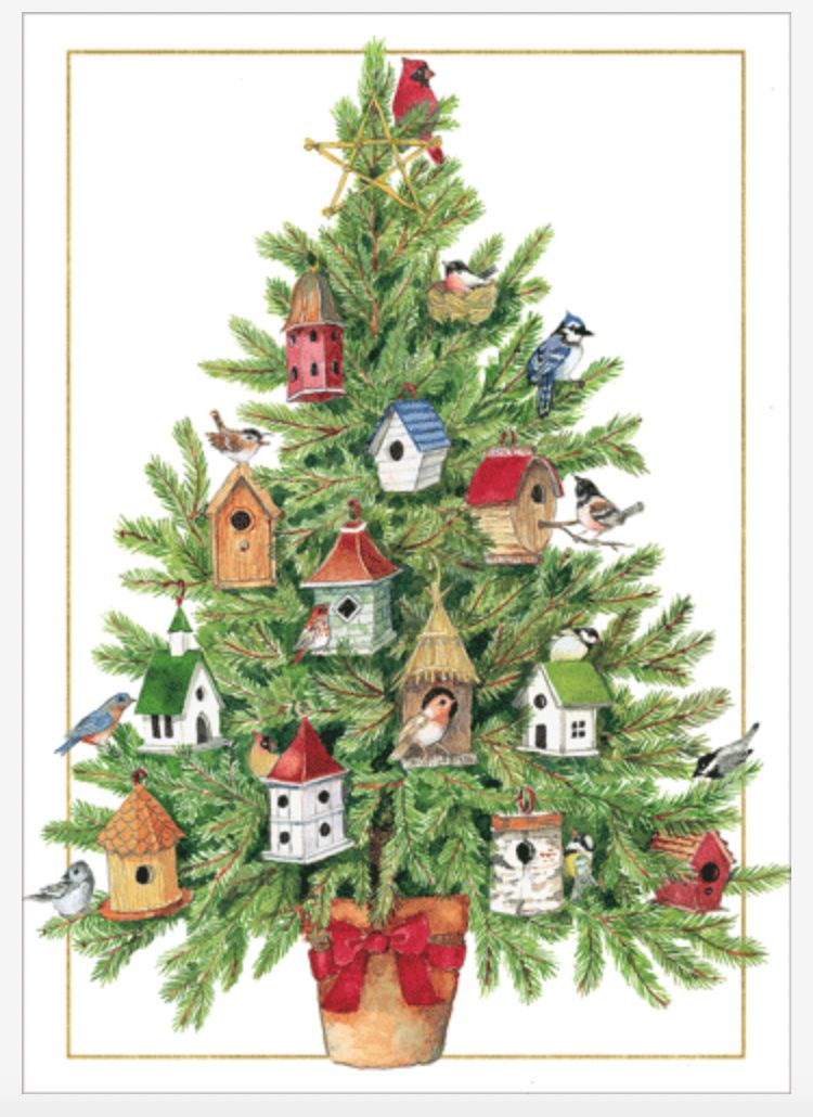 Birdhouse Tree Christmas Card Box 16 Count