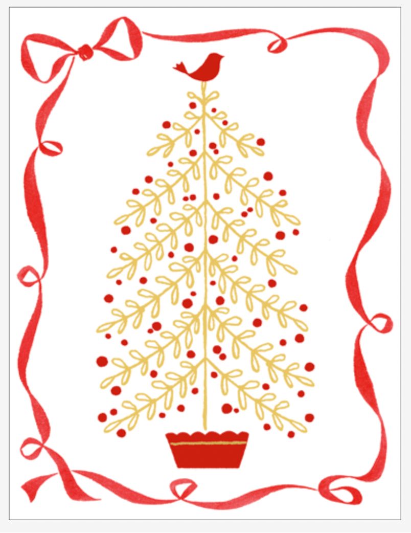 Golden Christmas Tree Foil Christmas Card Box 10 Count