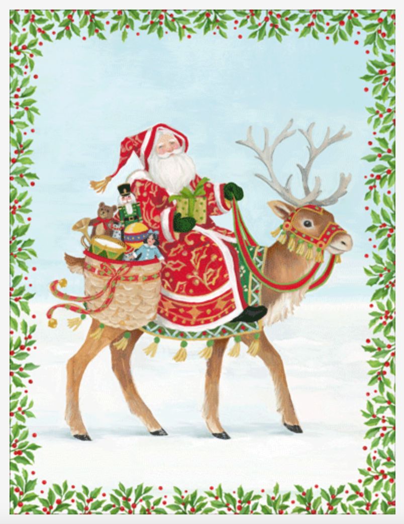 Santa And Reindeer Christmas Card Box 16 Count
