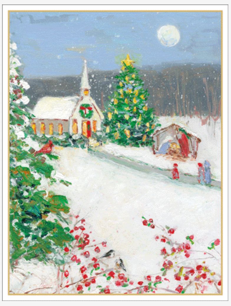 Churchyard With Creche Christmas Card Box 16 Count