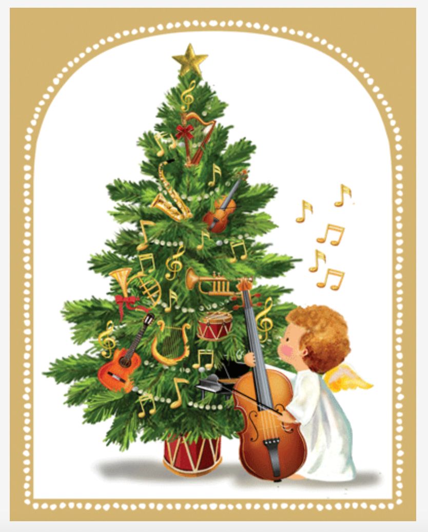 Baby Angel With Cello Christmas Card Box 16 Count
