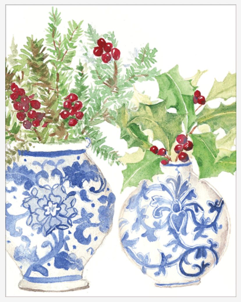 Winter Greenery In Ceramic Christmas Card Box 16 Count