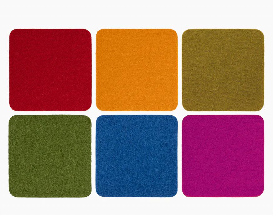Bierfilzl Merino Wool Felt Square Coaster Multi 6 Pack - Rainbow