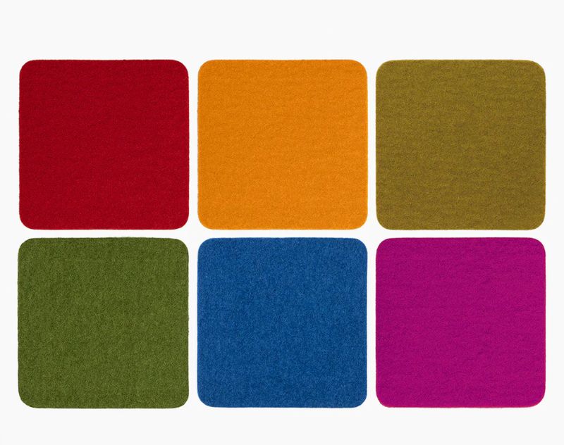 Bierfilzl Merino Wool Felt Square Coaster Multi 6 Pack - Rainbow