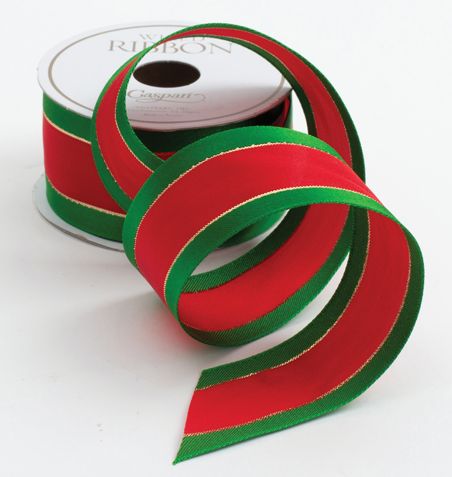 Red With Green Border Ribbon Price Code G - 8 Yards Wired