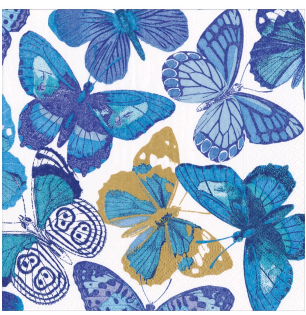 Butterflies Paper Cocktail Napkins in Blue - 20 Per Package