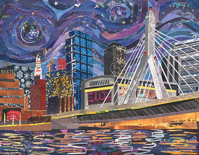 Starry Night over the Zakim Bridge 8x10 Black Framed Print