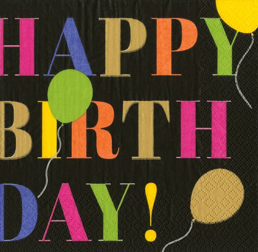 Birthday Surprise Black Cocktail Napkins - 20 Per Package