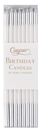Slim Birthday Candles in White &amp; Silver - 16 Candles Per Package
