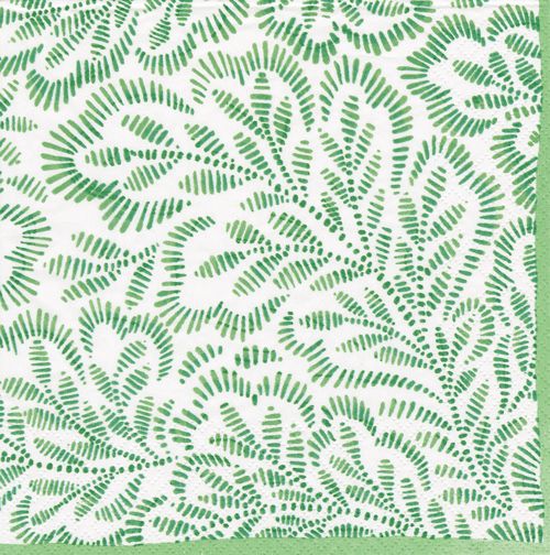 Block Print Leaves Paper Cocktail Napkins in Green - 20 Per Package