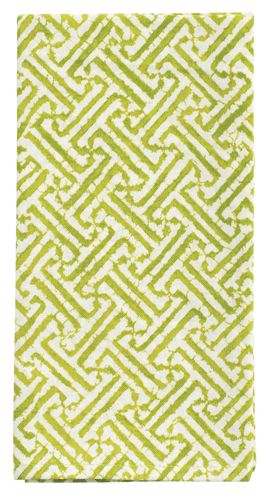 Fretwork Cotton Dinner Napkins in Green &amp; White - Set of 4