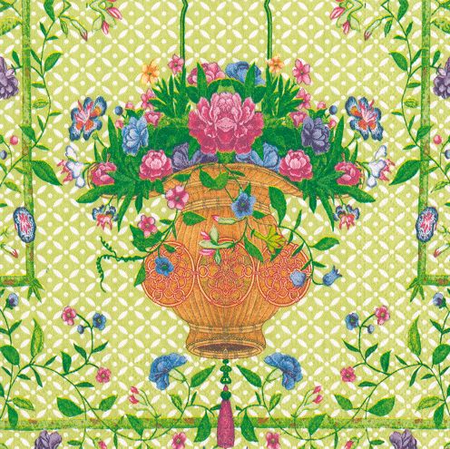 Wicker Basket Paper Cocktail Napkins in Green - 20 Per Package