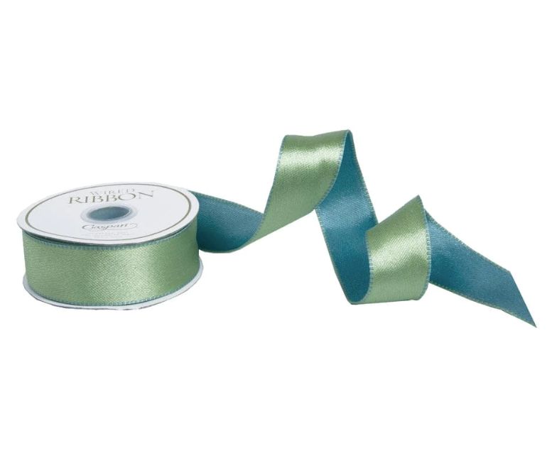 Duck Egg &amp; Celadon Reversible Satin Wired Ribbon - 10 Yard Spool
