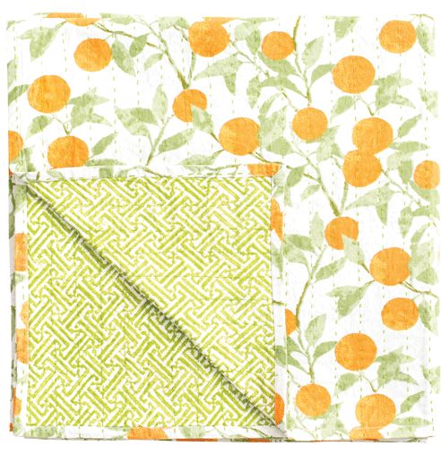 Orange Grove-Reversible Fabric Cotton Tablecover-70.5 X 70.5 Inch