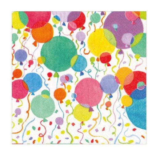 Balloons and Confetti Paper Cocktail Napkins in White - 20 Per Package