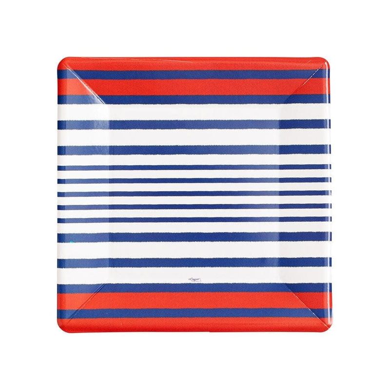 Breton Stripe Square Salad &amp; Dessert Plates in Blue- 8 Per Package