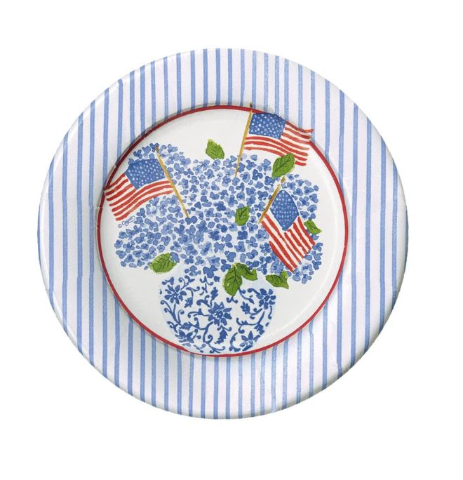 Flags and Hydrangeas Paper Salad &amp; Dessert Plates - 8 Per Package