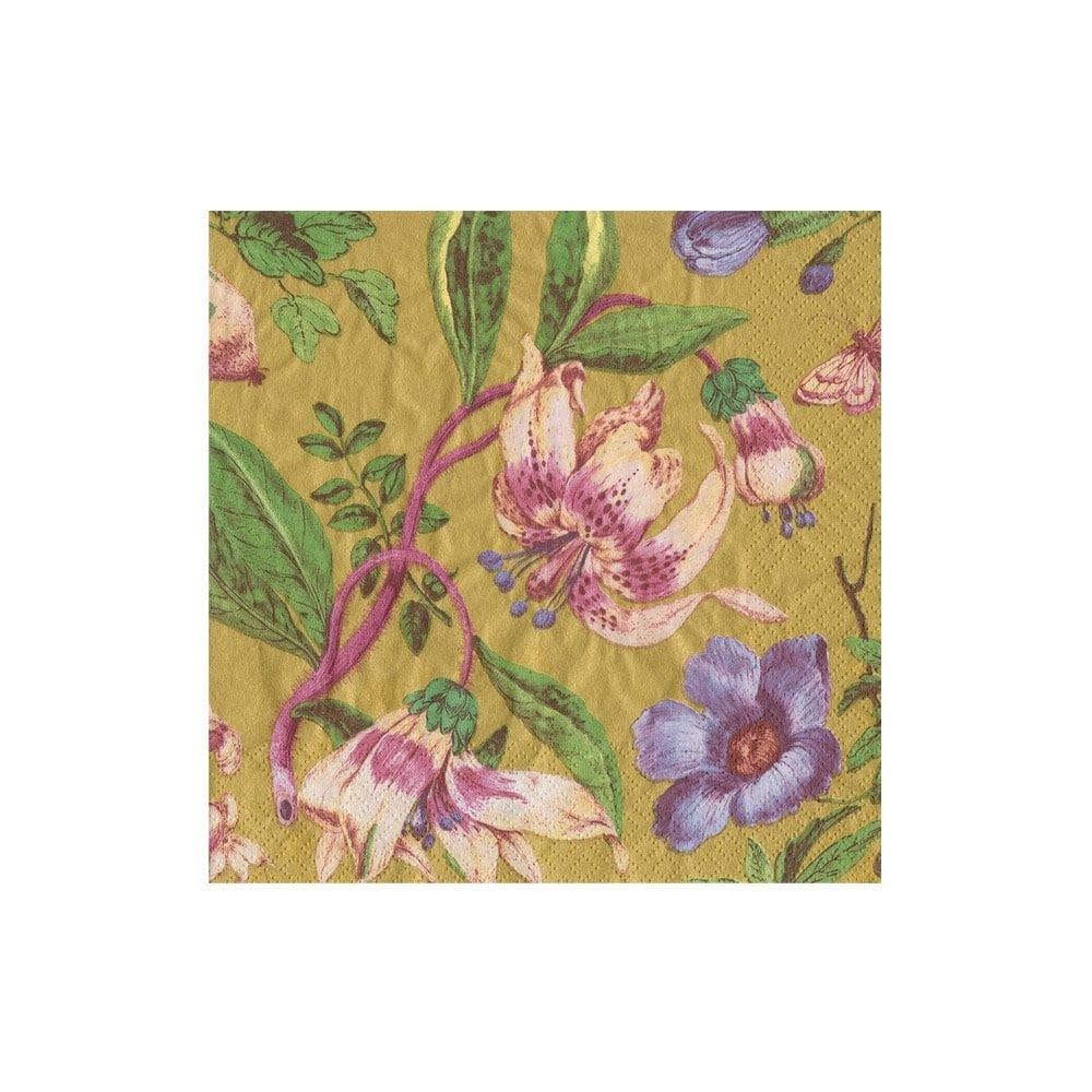 Porcelain Blooms Gold Cocktail Napkins - 20 Per Package