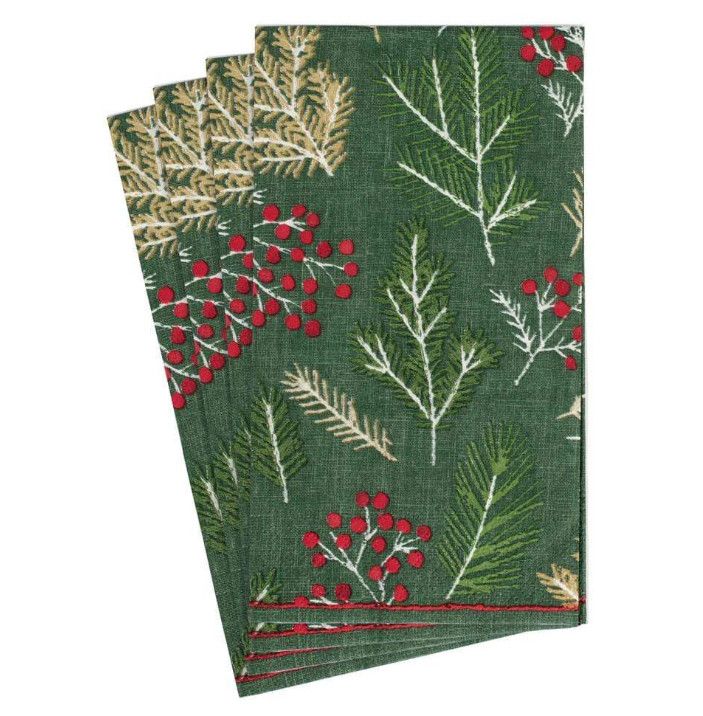 Sprigs and Berries Paper Guest Towel Napkins in Evergreen - 15 Per Package